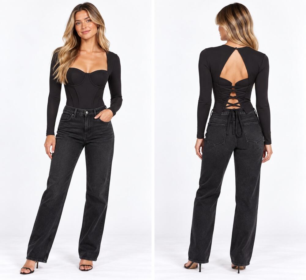 NEW! TA3 Sweetie Long Sleeve Top S Corset Bodysuit Lace-Up Back Shapewear